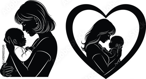Mother and child silhouettes in heart shape
