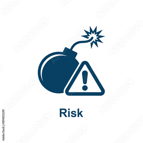 A dark blue bomb illustration with a warning sign indicating potential risk