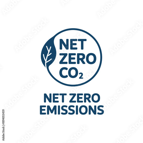 A circular net zero co2 logo featuring a leaf and text below