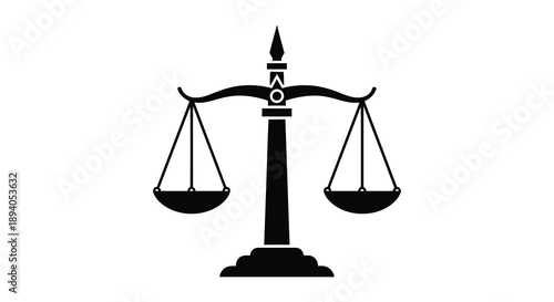 A striking black graphic depicts the scales of justice symbolizing balance and fairness presented as a silhouette high quality professional