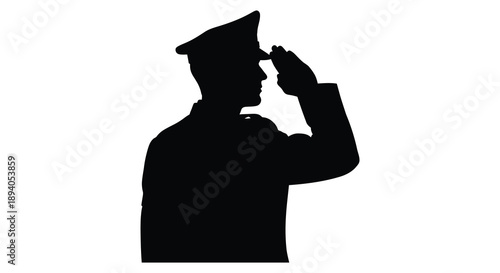 A stark black silhouette depicts a military officer giving a formal salute showcasing respect and honor silhouette high quality professional