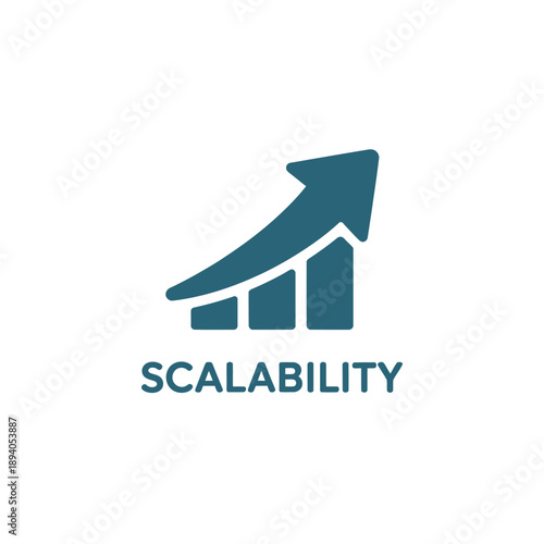 A blue arrow pointing upwards over bars with the word scalability below