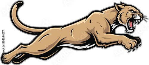 Powerful Pouncing Cougar Mascot Vector Illustration with Aggressive Expression and Sharp Teeth for Sports Team Branding, Gym Logos, and Dynamic Predator Graphic Designs