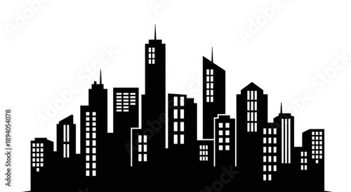 City skyline silhouette vector illustration with urban buildings and skyscrapers