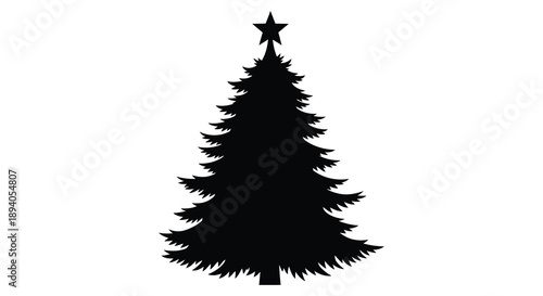 A stark black silhouette of a classic christmas tree stands prominently against a bright white background a festive silhouette