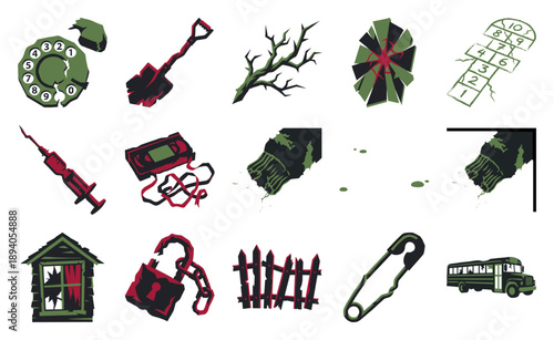 Grungy Woodcut Horror Mystery Element Kit for Crime Investigation and Thriller Storytelling