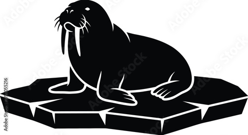 Walrus on Ice Floe Silhouette Vector