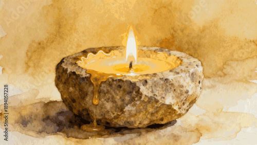 Quiet Flame Candle in Stone Bowl isolated watercolor vector illustration svg