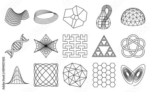 Minimalist Mathematical Geometry and Theoretical Physics Wireframe Element Kit for Scientific Education