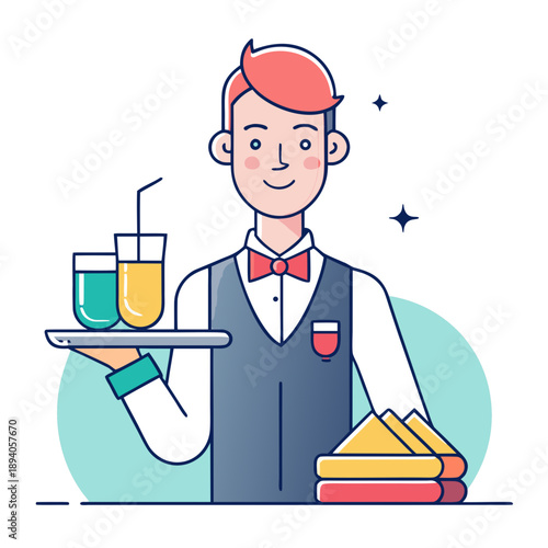 Friendly waiter serving drinks and refreshments