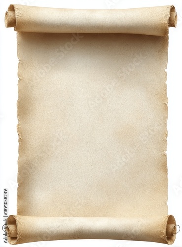 A blank aged parchment scroll, rolled at top and bottom, with visible texture