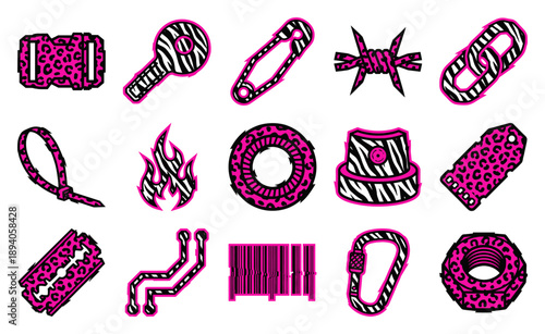 Cyberpunk Streetwear Aesthetic Y2K Graphic Element Kit for Edgy Urban Fashion Apparel Design