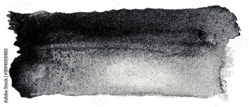 A grayscale watercolor brushstroke with a rough edge and a gradient from dark to light