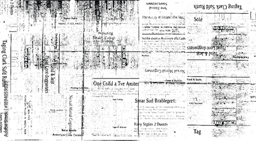  Unreadable news horizontal page with place for text, images. Yellow beige brown color art collage.