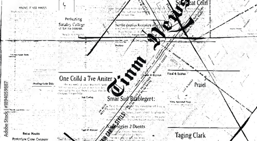 Newspaper paper grunge aged newsprint pattern background. Vintage old newspapers template texture. Unreadable news horizontal page with place for text, images. Grey colored art collage.