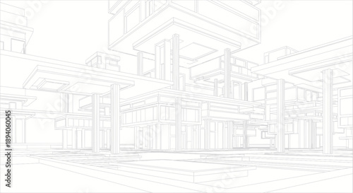 Architectural blueprint of a modern building with intricate details and structural elements.
