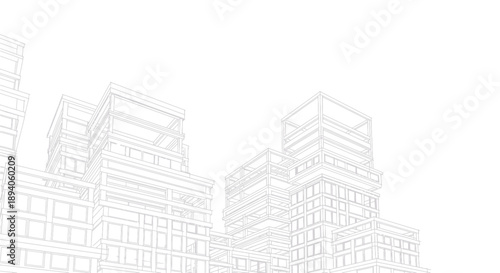 Architectural sketch of modern city buildings in a minimalist style.