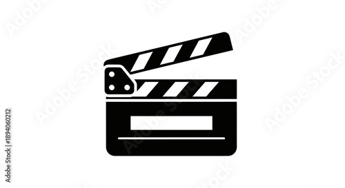 Black and white movie clapperboard icon for film production.