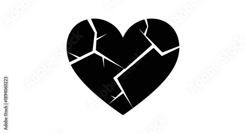 Black Broken Heart Symbol Cracked and Damaged.