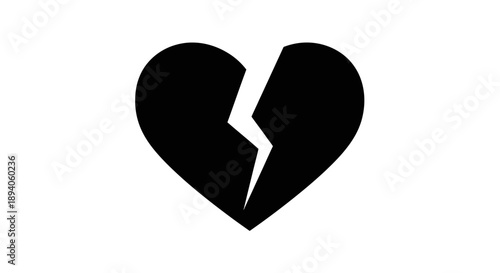 Black Broken Heart Icon Symbolizing Sadness and Heartbreak.