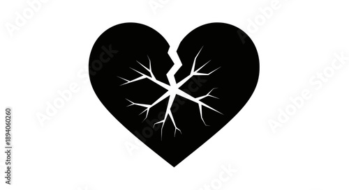 Black Broken Heart Symbol with Cracks.