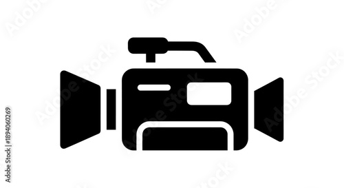 Black silhouette of a professional video camera with wide lenses.