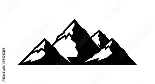 Bold Black and White Mountain Range Silhouette Vector Illustration.