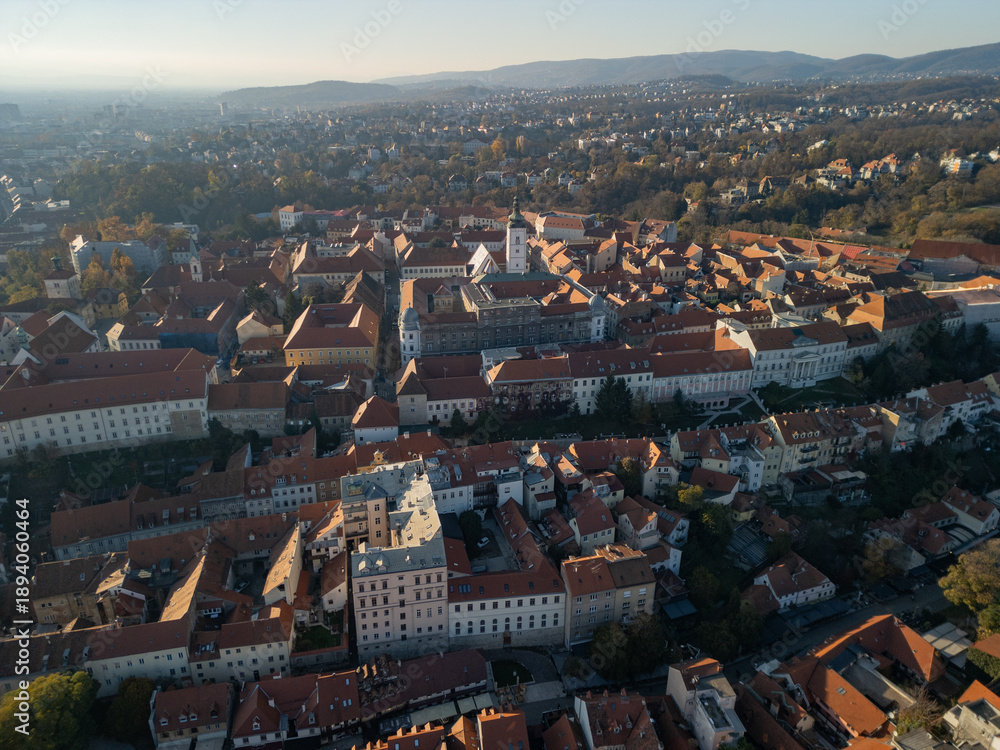 Obraz premium Zagreb, old town, Croatia - aerial drone view,