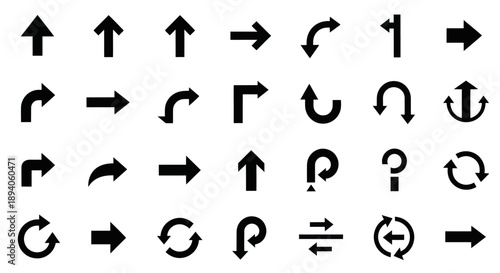 Collection of Black Arrows Pointing in Various Directions.