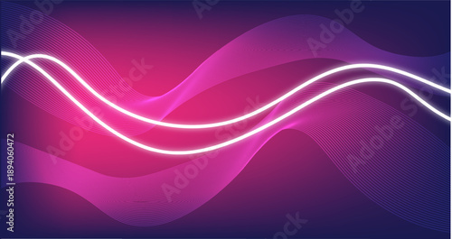 Glowing Neon Waves Flowing Through Abstract Futuristic Gradient Background.