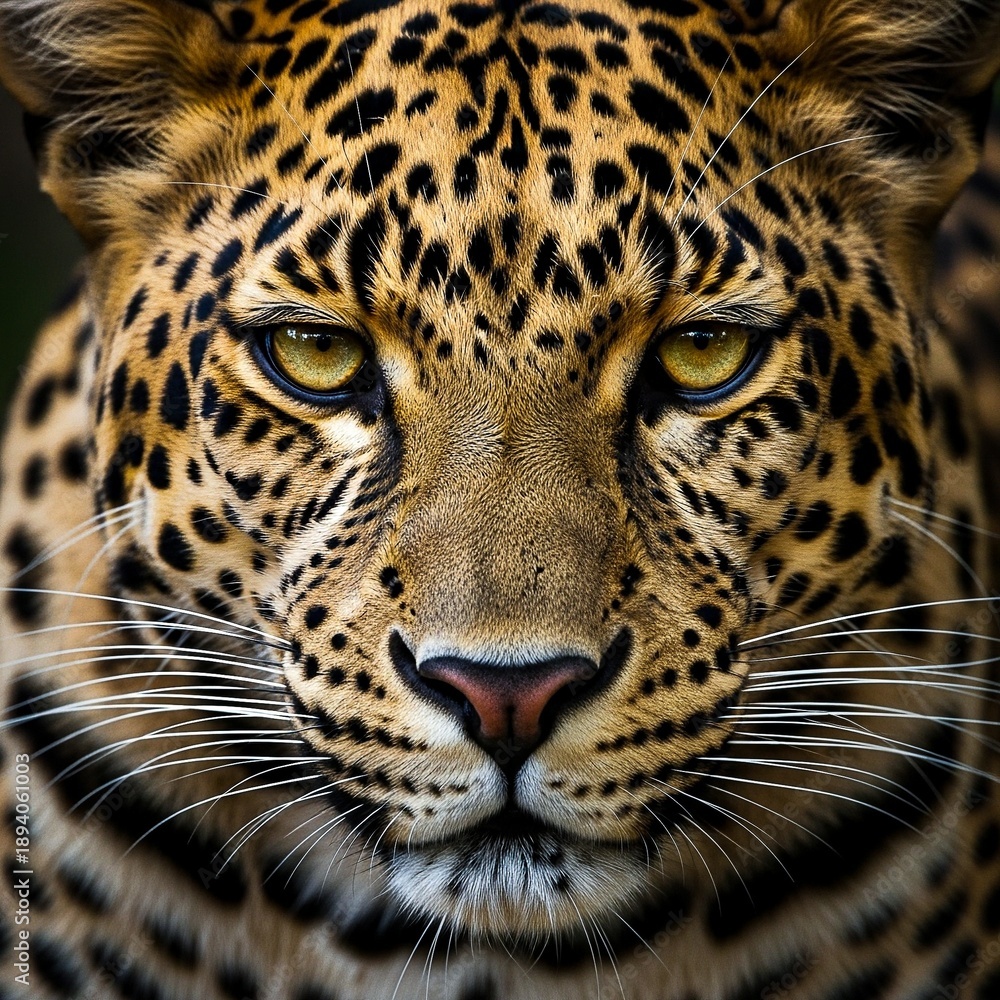 Obraz premium Intense close-up of Sri Lankan leopard face with piercing eyes, showcasing power, elegance, and rare endemic wildlife detail.