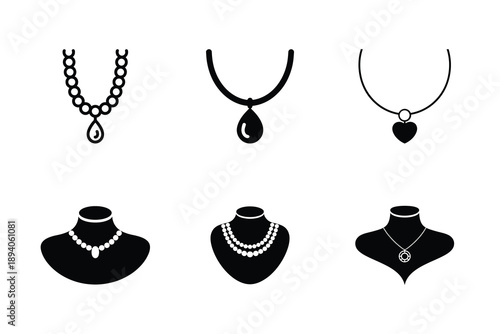Minimal necklace jewelry icon set fashion pendant silhouettes