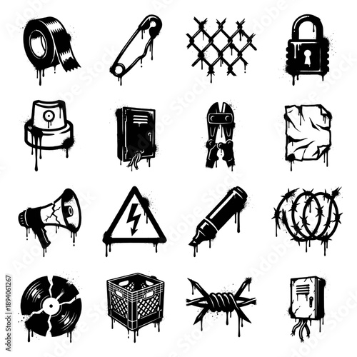Stencil Graffiti Punk Culture Graphic Set for Urban Underground Streetwear and Alternative Media Art