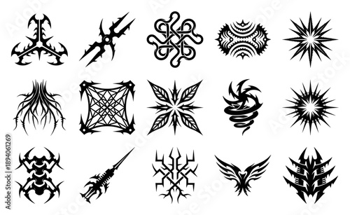 Tribal Sigil Abstract Graphic Asset Sheet for Neopagan and Cyberpunk Digital Design