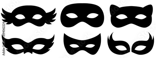 Party mask silhouette set, carnival celebration face shapes, festive design