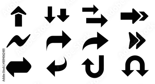 Collection of diverse black arrow icons and symbols.