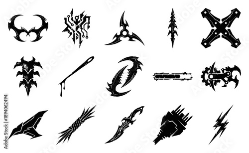 Cyberpunk Tribal Silhouette Graphic Set for Futuristic Dystopian Branding and Tech Noir Design Projects