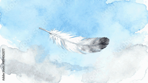 Pure Wing Floating Feather isolated watercolor vector illustration svg