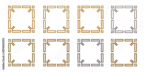 Elegant metallic square, decorative frames with ornate corner details, perfect for design elements, borders, invitations, stationery, luxury projects, and creative graphic compositions.