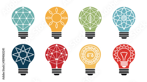 Modern Innovation Light Bulb Icon Pack – 8 Exclusive Vector Symbols Art & Illustration