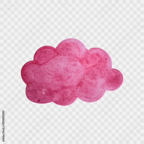 Pink watercolour cloud isolated on white background. Cpil art. Decorative element for design, posters, banners, postcards. Childish doodle style. Hand drawn watercolor clouds set. Vector illustration