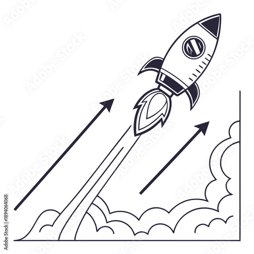 Flat Vector Art of Rocket Launching - Startup Growth