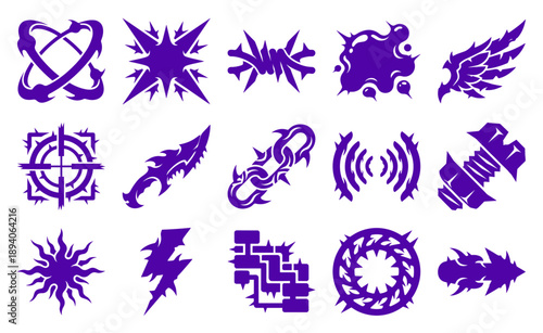 Aggressive Sharp Silhouette Action Element Kit for Fantasy RPG Combat and Edgy Streetwear Graphic Design