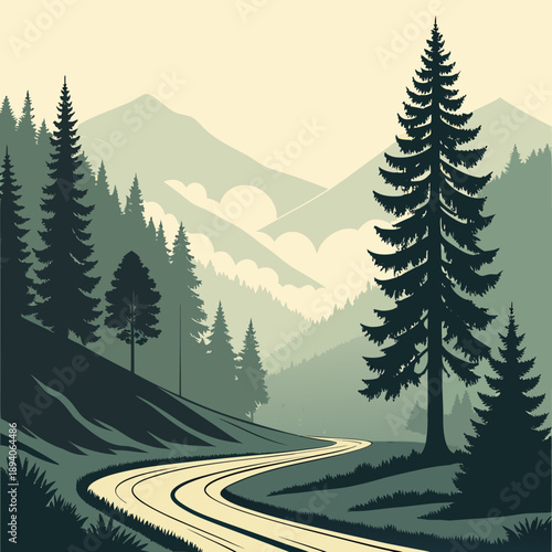 Peaceful Hill Station with Winding Road and Pine Trees