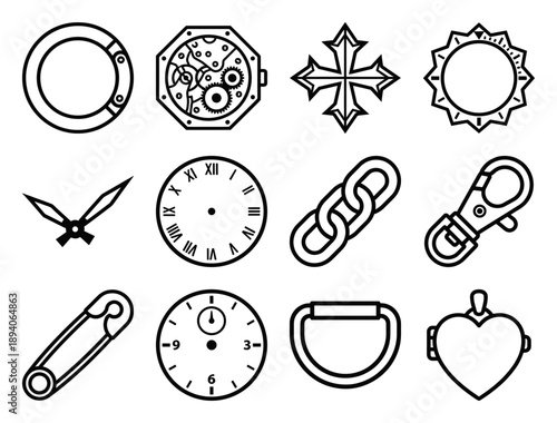 Minimalist Steampunk Clockwork and Jewelry Hardware Element Kit for Industrial Vintage Design