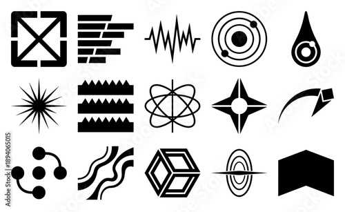 Minimalist Abstract Science and Physics Geometric Symbol Kit for Futuristic UI Interface Design