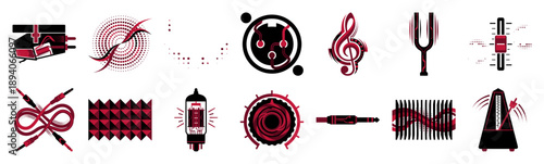 Stylized Audio Engineering and Analog Music Equipment Element Kit for Studio Recording Aesthetics