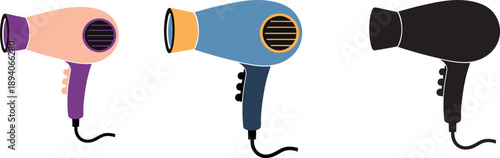Hair dryer vector silhouette illustration, Hair Dryer line art vector Blow dryer vector icon,  on white background Formats Included EPS 