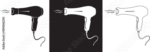 Hair dryer vector silhouette illustration, Hair Dryer line art vector Blow dryer vector icon,  on white background Formats Included EPS 
