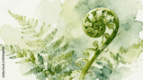 Wild Spring Fern top isolated watercolor vector illustration svg